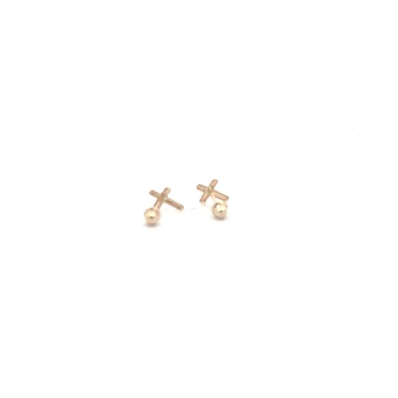14K Gold Stud Earrings Cross Screw Back Type Very Tiny - Picture 4 of 5